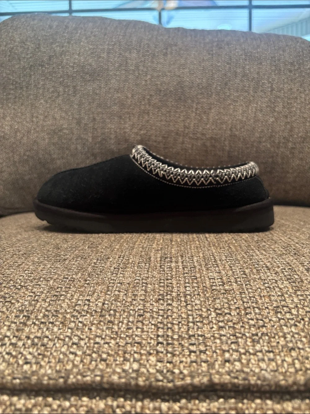 UGG Black Suede Slip-On Clog with Contrast Stitching